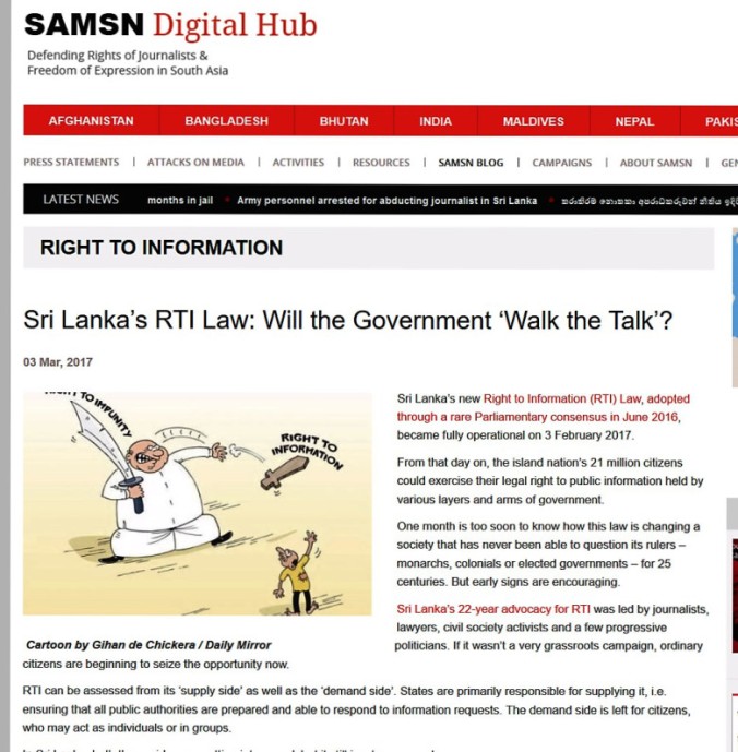 Taking stock of the first month of implementation of Sri Lanka's Right to Information (RTI) law - by Nalaka Gunawardene